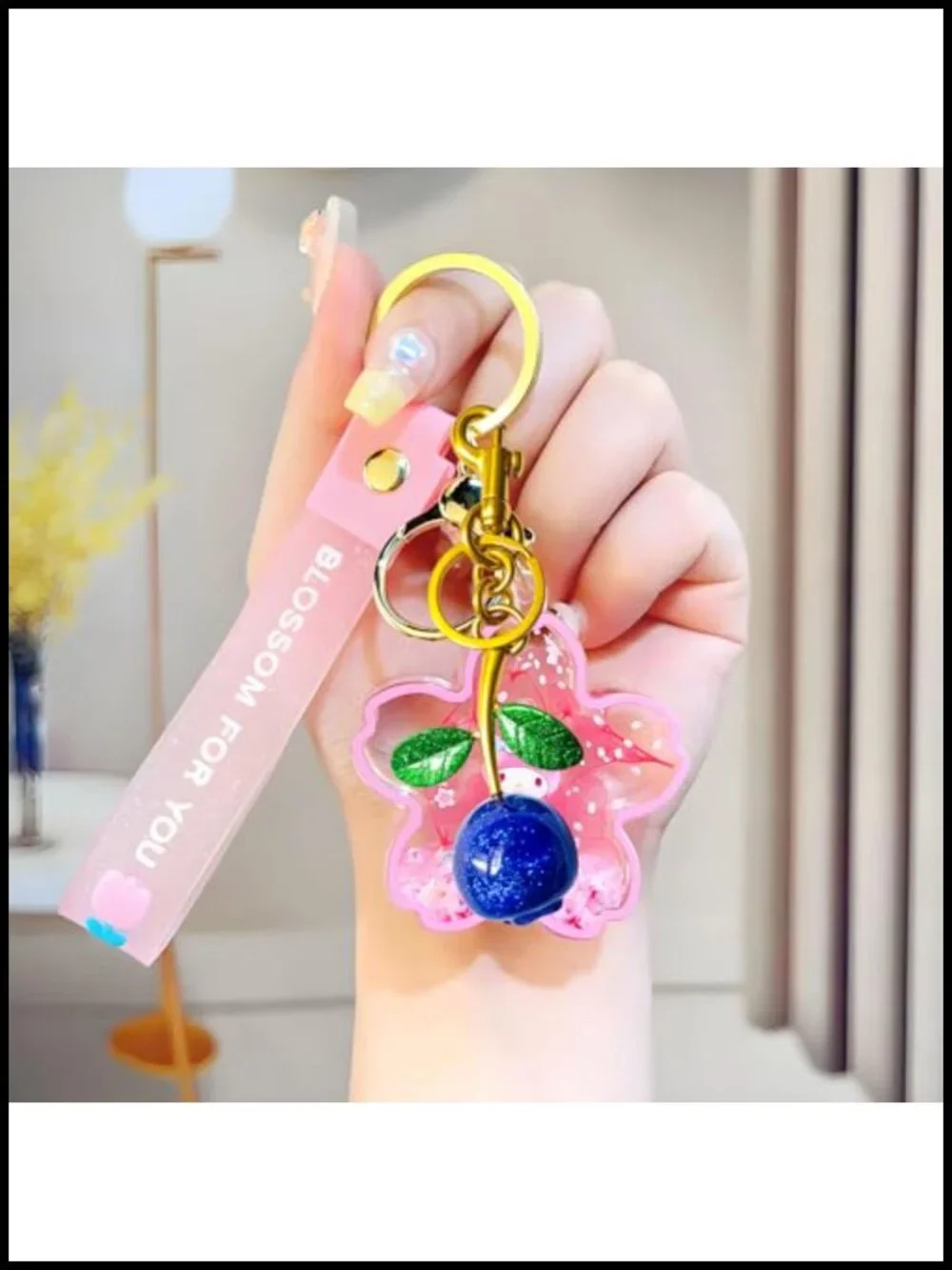 Blueberry Fruit Keychain Bag Charm Metal Alloy Resin Purse Accessory Women Gift
